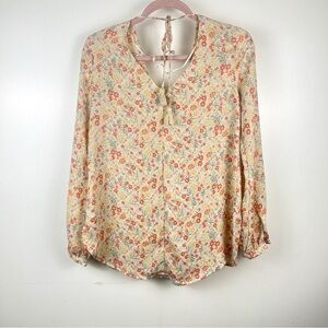 Lauren Conrad Cream Boho Floral Blouse Top | Size XS